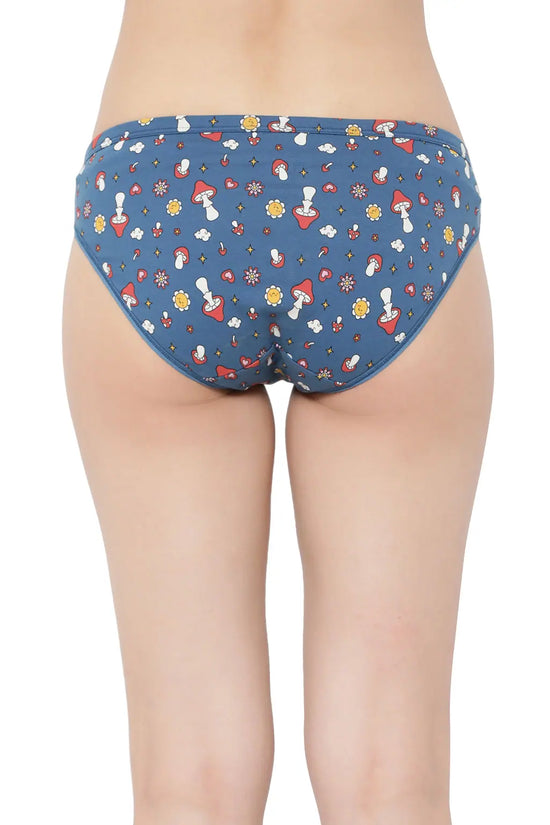 Low Waist Retro Print Bikini Panty in Blue - Cotton