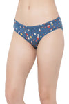 Low Waist Retro Print Bikini Panty in Blue - Cotton