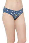 Low Waist Retro Print Bikini Panty in Blue - Cotton