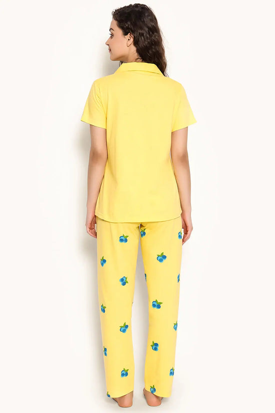 Tutti Fruity Button Down Shirt & Pyjama Set in Yellow - 100% Cotton