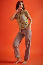 Tutti Fruity Button Down Shirt & Chic Basic Pyjama Set in Dark Grey - 100% Cotton