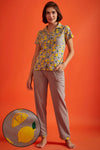 Tutti Fruity Button Down Shirt & Chic Basic Pyjama Set in Dark Grey - 100% Cotton