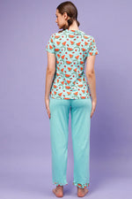 Tutti Fruity Button Down Shirt & Chic Basic Pyjama Set in Sky Blue - 100% Cotton