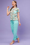 Tutti Fruity Button Down Shirt & Chic Basic Pyjama Set in Sky Blue - 100% Cotton