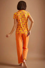 Tutti Fruity Button Down Shirt & Chic Basic Pyjama Set in Peach Colour - 100% Cotton