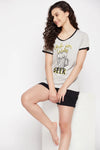 Quirky Quotes Top in Grey & Chic Basic Shorts in Black - 100% Cotton