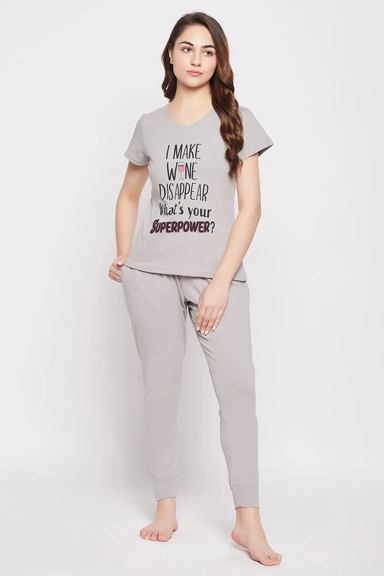 Quirky Quotes Top & Joggers Set in Grey - 100% Cotton