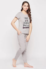 Quirky Quotes Top & Joggers Set in Grey - 100% Cotton