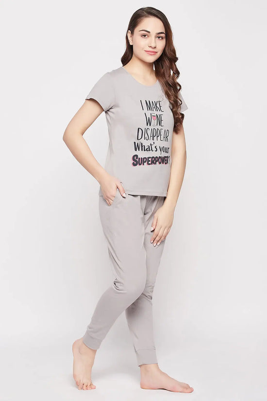 Quirky Quotes Top & Joggers Set in Grey - 100% Cotton