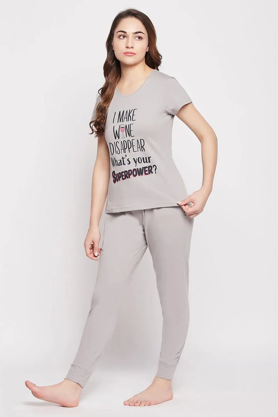 Quirky Quotes Top & Joggers Set in Grey - 100% Cotton