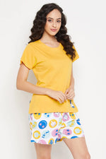 Emoji Print Top in Yellow & Shorts in White - 100% Cotton