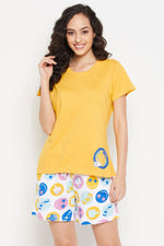 Emoji Print Top in Yellow & Shorts in White - 100% Cotton