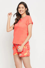 Emoji Print Top & Shorts Set in Peach Colour - 100% Cotton