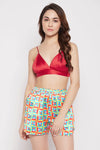 Abstract & Emoji Print 3 Piece Nightwear Set in Multicolour - Satin