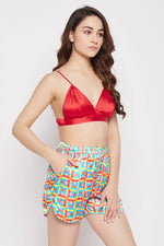 Abstract & Emoji Print 3 Piece Nightwear Set in Multicolour - Satin