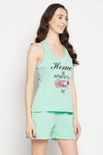 Quirky Quotes Tank Top & Chic Basic Shorts Set in Mint Green - 100% Cotton