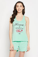 Quirky Quotes Tank Top & Chic Basic Shorts Set in Mint Green - 100% Cotton