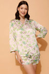 Cactus & Emoji Print 3 Piece Nightwear Set in White - Satin