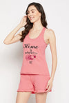 Quirky Quotes Tank Top & Chic Basic Shorts Set in Salmon Pink - 100% Cotton