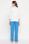 Sheep Print Top in White & Pyjama in Cobalt Blue - 100% Cotton