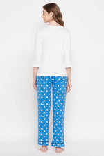 Sheep Print Top in White & Pyjama in Cobalt Blue - 100% Cotton