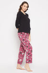 Sheep Print Top in Black & Pyjama in Fuchsia Purple - 100% Cotton