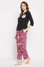 Sheep Print Top in Black & Pyjama in Fuchsia Purple - 100% Cotton