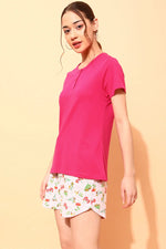 Chic Basic Top in Magenta & Pretty Florals Shorts in Soft Pink - 100% Cotton