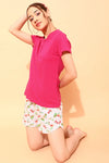 Chic Basic Top in Magenta & Pretty Florals Shorts in Soft Pink - 100% Cotton