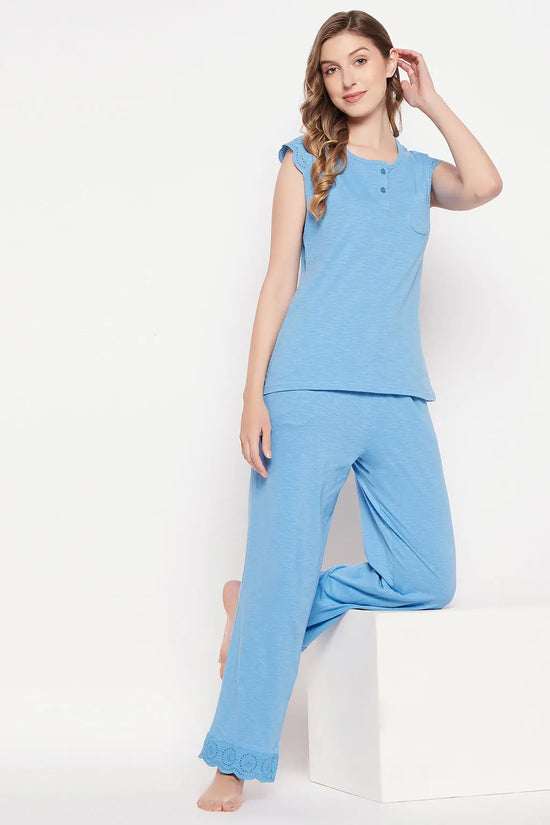 Chic Basic Top & Pyjama Set in Sky Blue - 100% Cotton