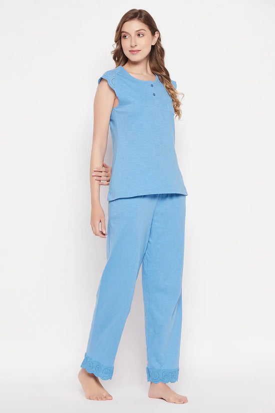 Chic Basic Top & Pyjama Set in Sky Blue - 100% Cotton