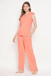 Chic Basic Top & Pyjama Set in Peach Colour - 100% Cotton