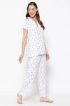 Pretty Florals Top & Pyjama Set in White - Rayon