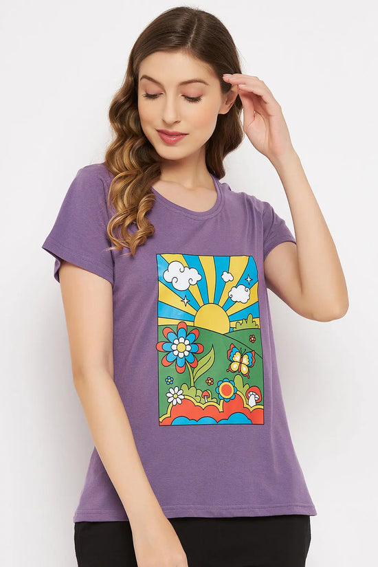 Graphic Print Top in Purple - 100% Cotton