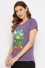 Graphic Print Top in Purple - 100% Cotton