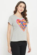 Graphic Print Top in Light Grey- 100% Cotton