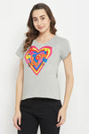 Graphic Print Top in Light Grey- 100% Cotton