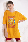 Graphic & Text Print Oversized T-shirt in Mustard Yellow - 100% Cotton-LT0166A07L