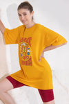 Graphic & Text Print Oversized T-shirt in Mustard Yellow - 100% Cotton-LT0166A07L