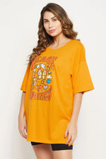 Graphic & Text Print Oversized T-shirt in Mustard Yellow - 100% Cotton-LT0166A07L