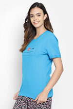 Text & Graphic Print Sleep T-shirt in Blue - 100% Cotton