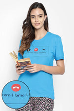 Text & Graphic Print Sleep T-shirt in Blue - 100% Cotton