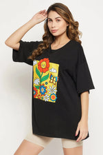 Graphic Print Oversized T-shirt in Black - 100% Cotton