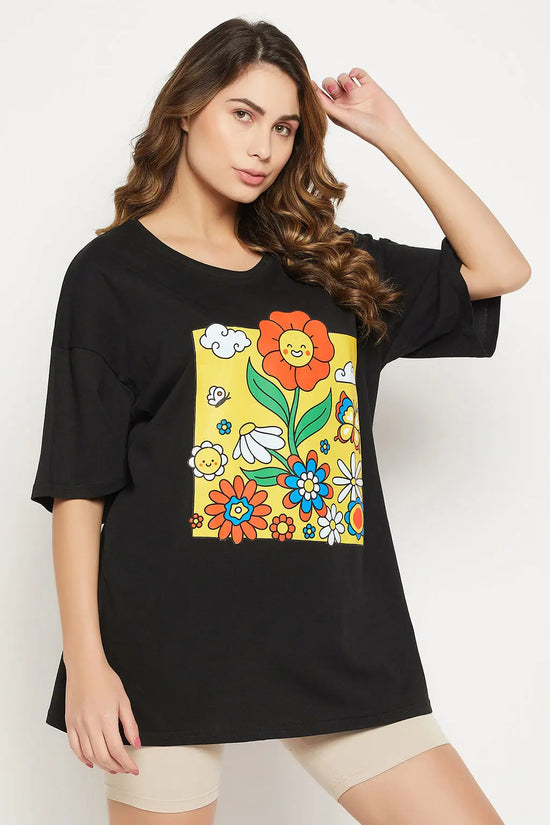 Graphic Print Oversized T-shirt in Black - 100% Cotton