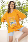 Graphic & Text Print Oversized T-shirt in Mustard Yellow - 100% Cotton-LT0166P07L