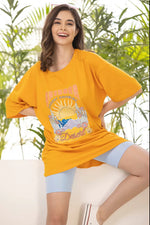 Graphic & Text Print Oversized T-shirt in Mustard Yellow - 100% Cotton-LT0166P07L