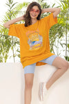 Graphic & Text Print Oversized T-shirt in Mustard Yellow - 100% Cotton-LT0166P07L