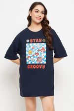 Text & Graphic Print Oversized T-shirt in Navy - 100% Cotton