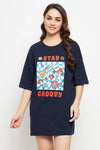 Text & Graphic Print Oversized T-shirt in Navy - 100% Cotton