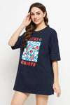 Text & Graphic Print Oversized T-shirt in Navy - 100% Cotton